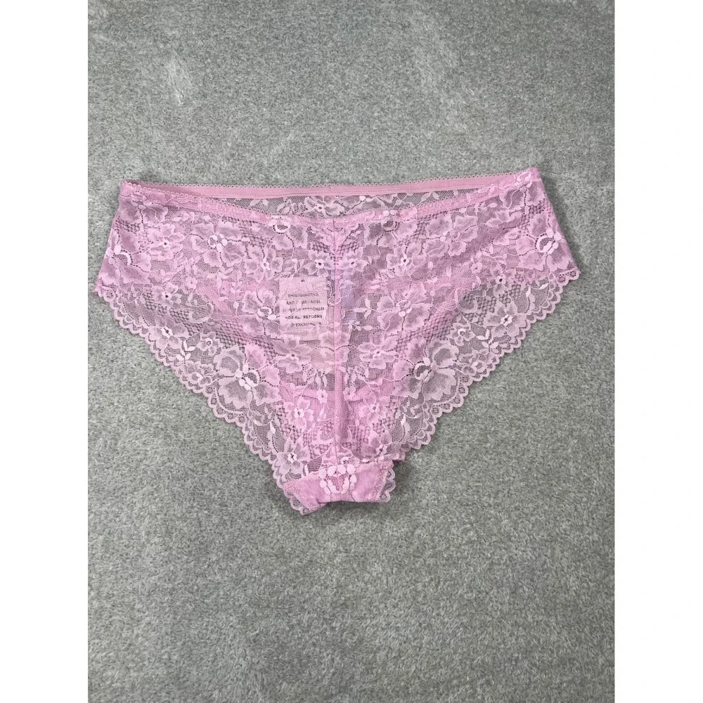 Savage X Fenty Lace Bikini Panties 1X Pink Floral Scalloped Sheer Lingerie New